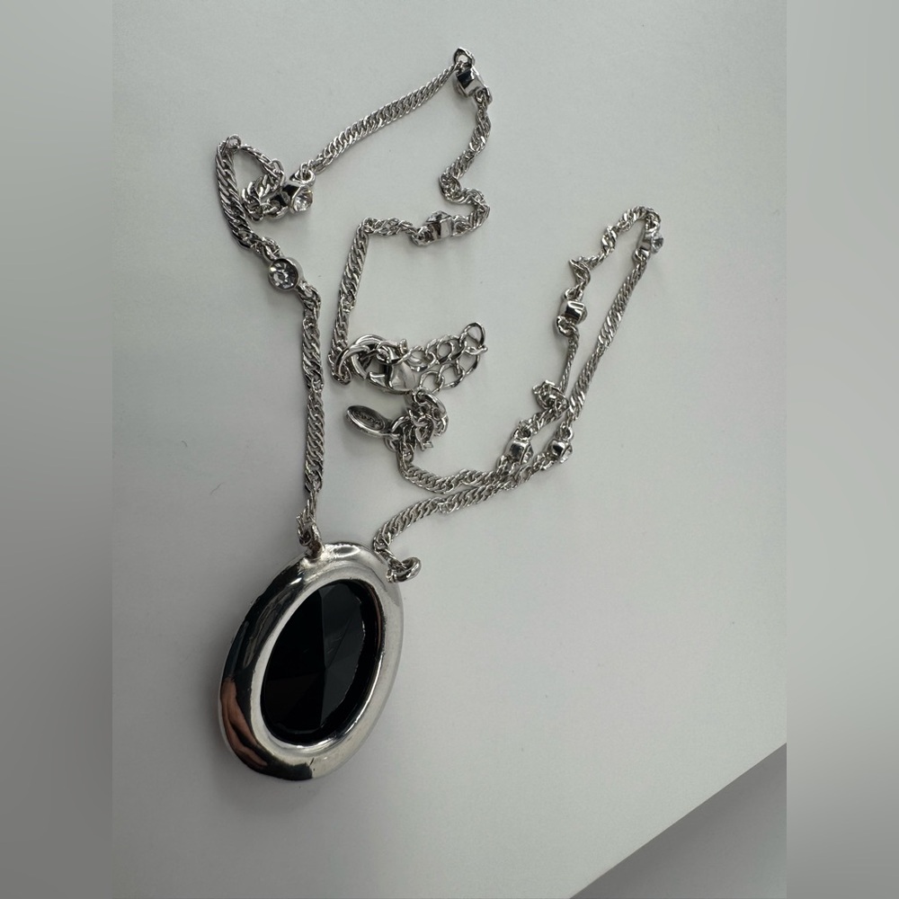 Monet Silver Tone Jet and Crystal Station Necklace - Picture 7 of 8